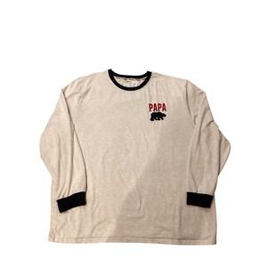 Dearfoams Mens Long Sleeve Papa Bear Graphic T Shirt Beige Blue Collar Size 3XL